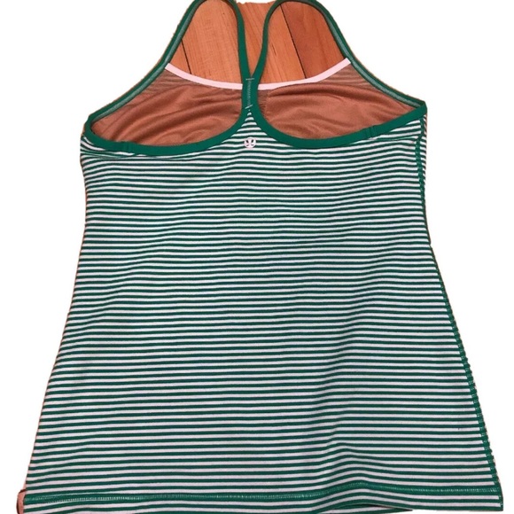 2 LULULEMON ATHLETICA  Heathered Black & Striped Green POWER Y TANK Top 8 MEDIUM - Picture 3 of 9